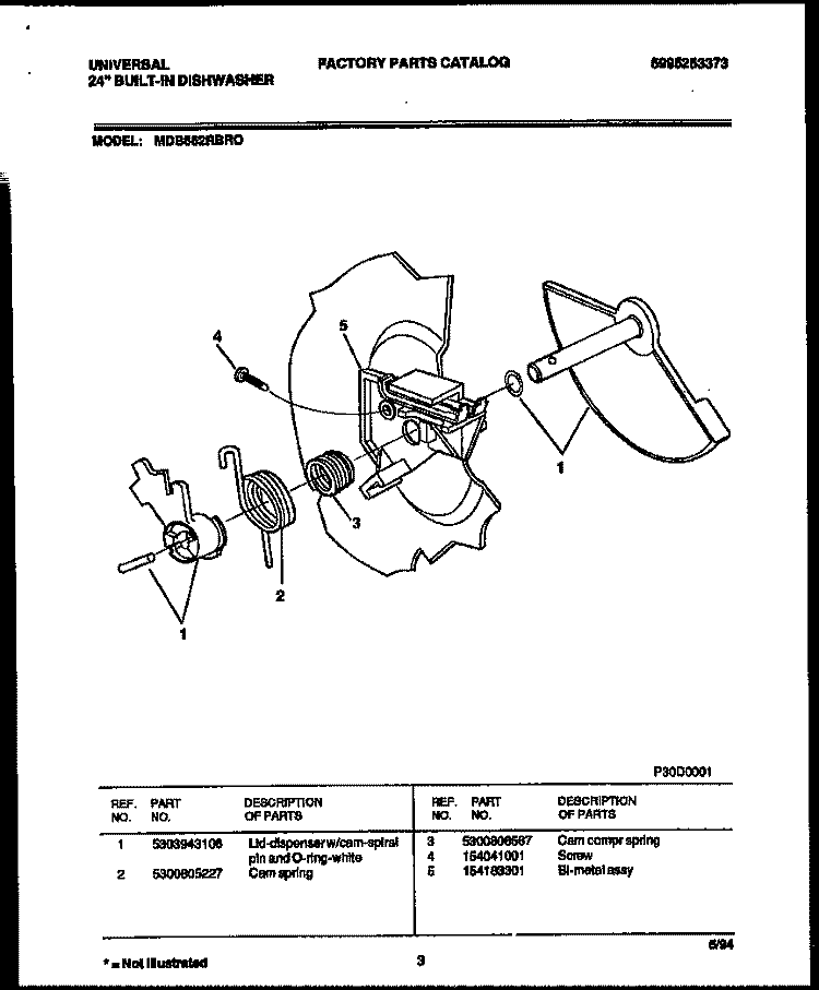 CAM Diagram and Parts List for MDB662RBR0  Frigidaire Dishwasher