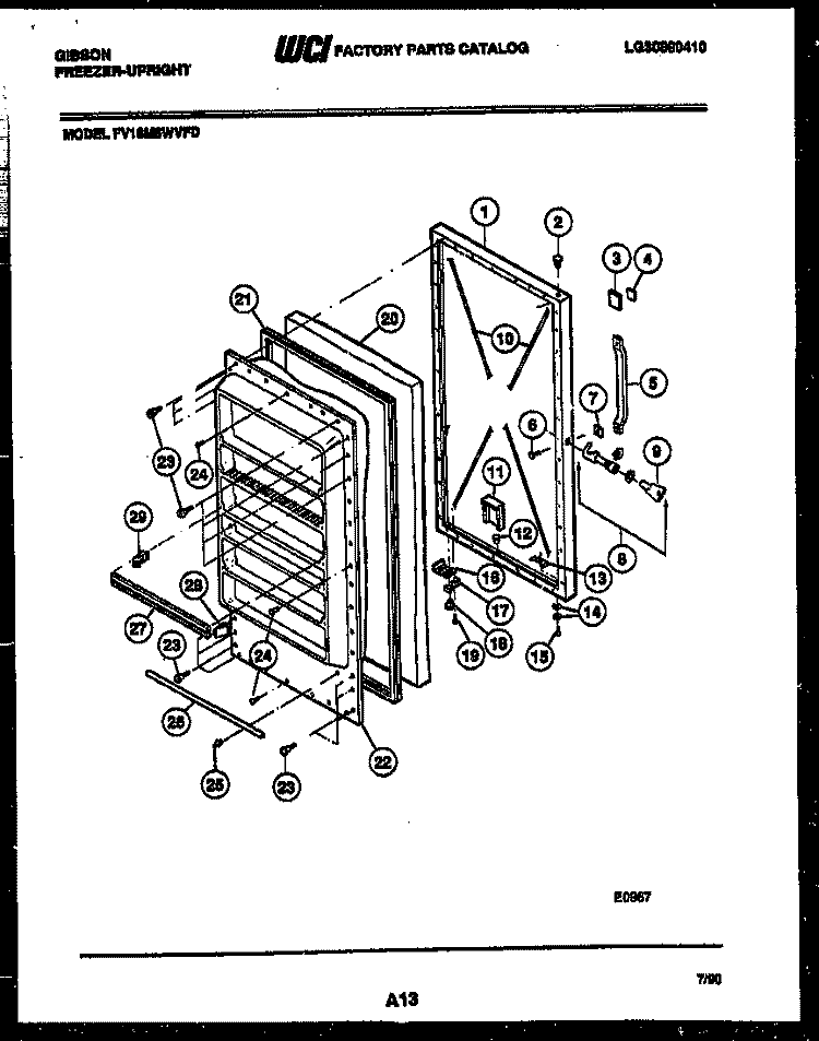 DOOR PARTS Diagram and Parts List for FV16M6WVFD  Gibson Freezer