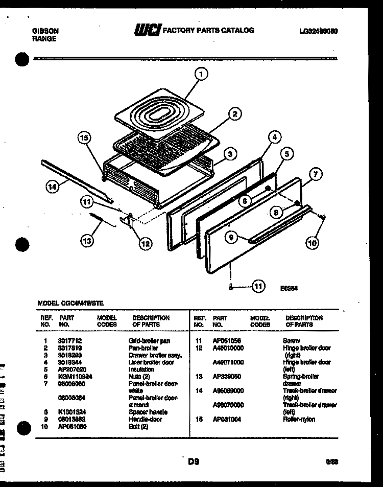 BROILER DRAWER PARTS Diagram and Parts List for CGC4M4WSTE  Gibson Range