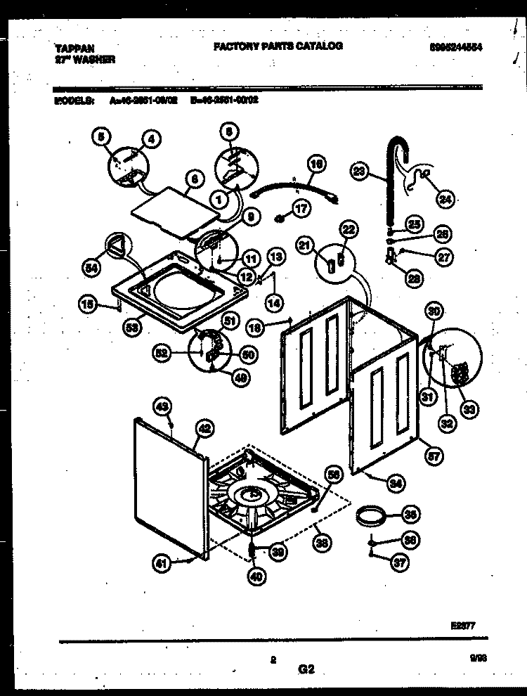 CABINET PARTS Diagram and Parts List for 46-2651-23-02  Tappan Washer