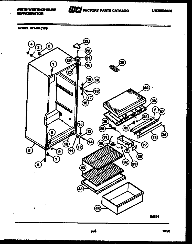 CABINET PARTS Diagram and Parts List for RT140LCH3  Frigidaire Refrigerator