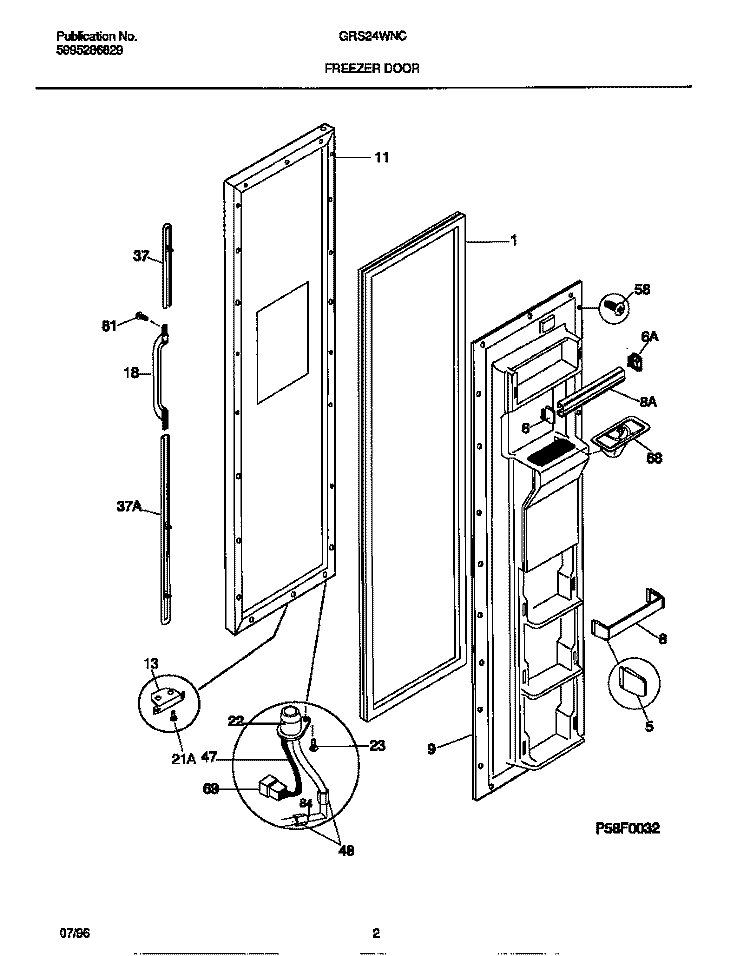 FREEZER DOOR Diagram and Parts List for GRS24WNCD4  Gibson Refrigerator