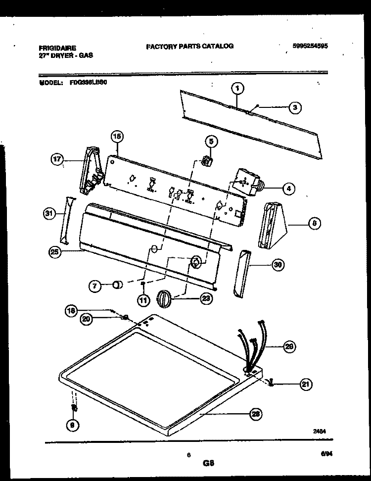 CONSOLE AND CONTROL PARTS Diagram and Parts List for FDG336LBS0  Frigidaire Dryer