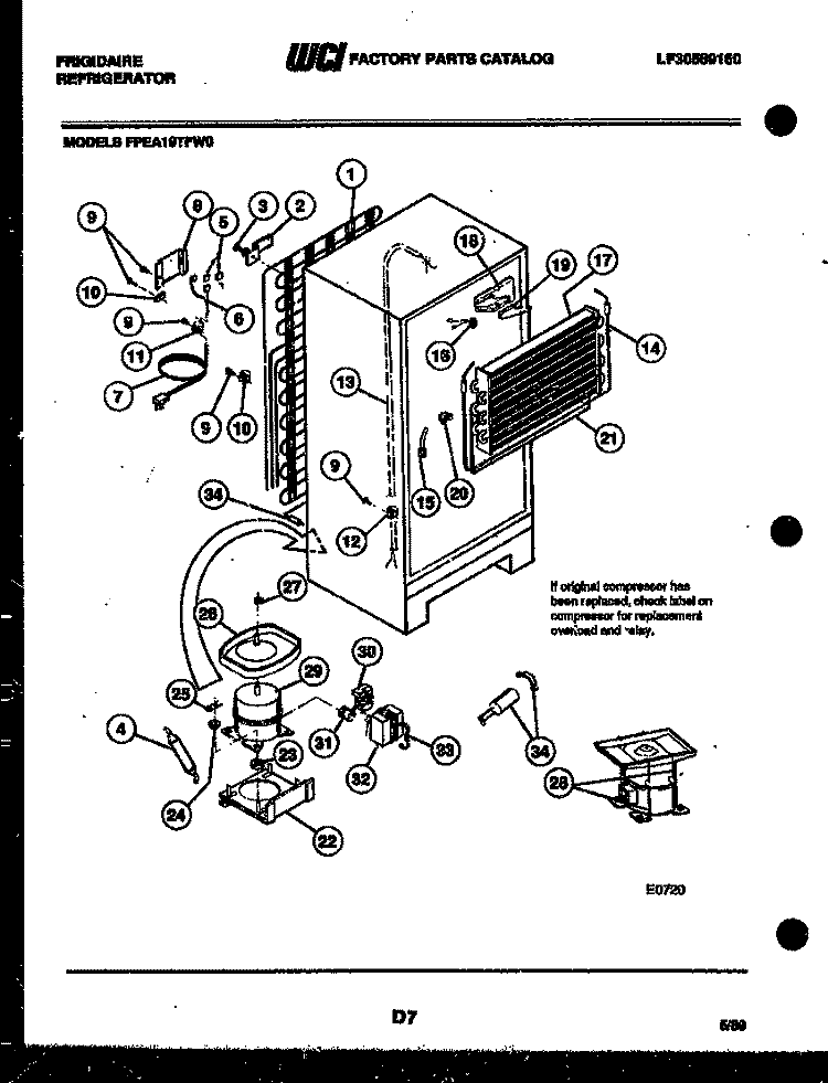 SYSTEM AND AUTOMATIC DEFROST PARTS Diagram and Parts List for FPE19TFF0  Frigidaire Refrigerator