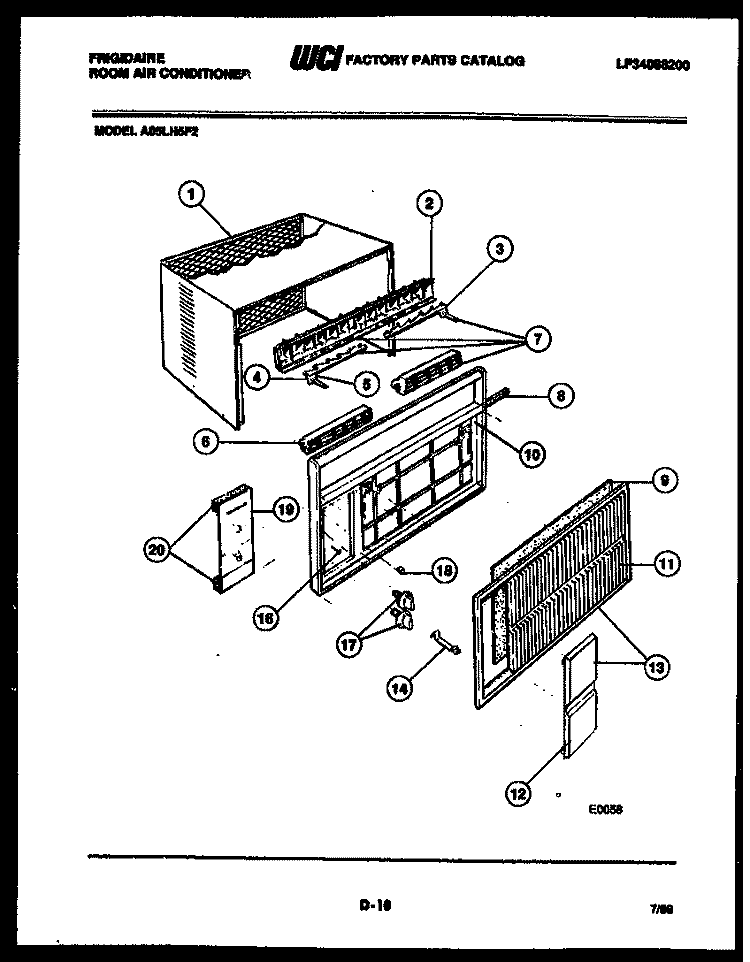 CABINET PARTS Diagram and Parts List for A05LH5F2  Frigidaire Air Conditioner