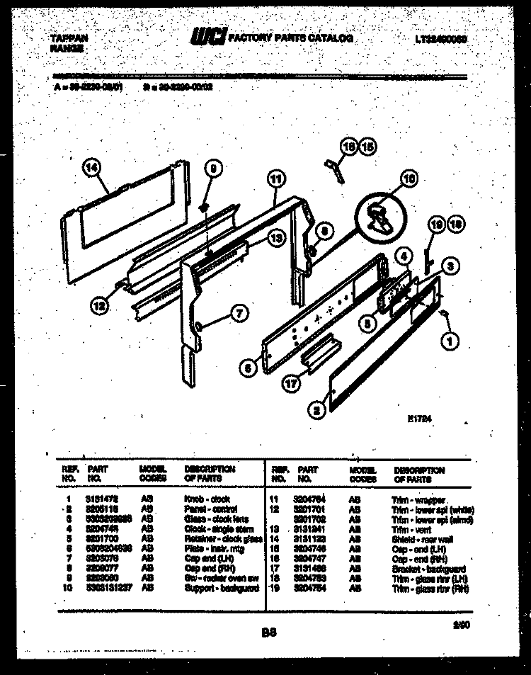 BACKGUARD Diagram and Parts List for 30-2239-00-01  Tappan Range
