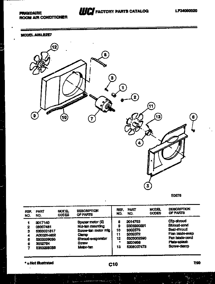 AIR HANDLING PARTS Diagram and Parts List for A05LE2E7  Frigidaire Air Conditioner