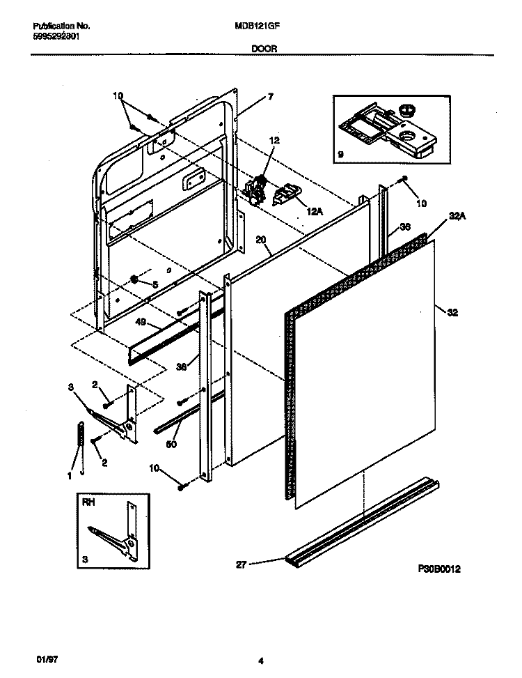 DOOR Diagram and Parts List for MDB121GFR2  Frigidaire Dishwasher