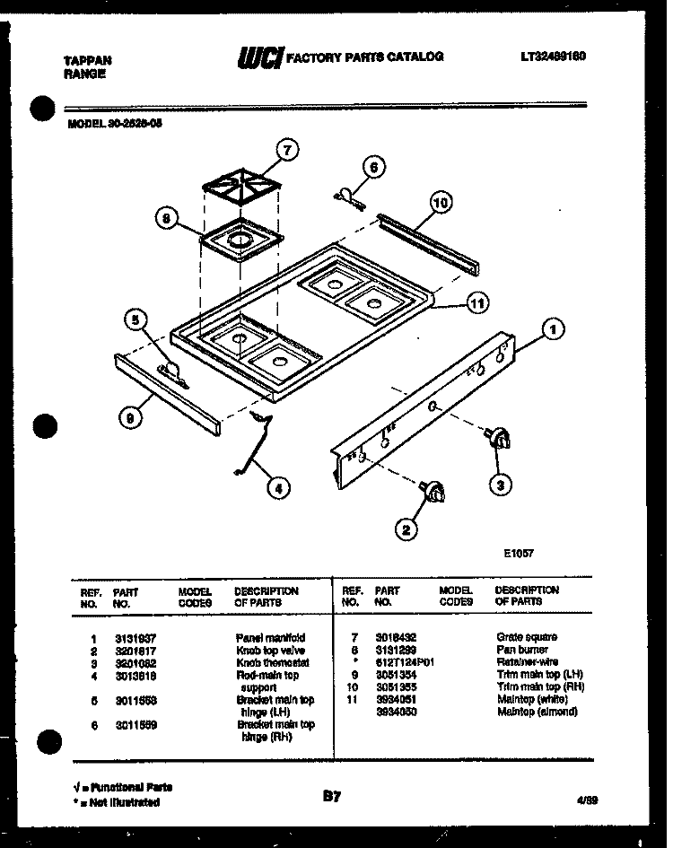 COOKTOP PARTS Diagram and Parts List for 30-2528-23-05  Tappan Range