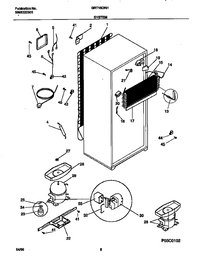 SYSTEM Diagram and Parts List for GRT18DRHW0  Gibson Refrigerator