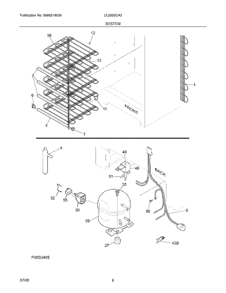 SYSTEM Diagram and Parts List for UL2500CA3  Electrolux Freezer