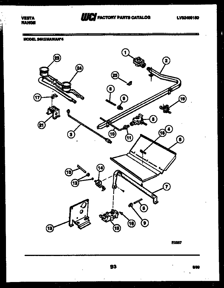 BURNER, MANIFOLD AND GAS CONTROL Diagram and Parts List for 24KGMAWAN4  Tappan Range