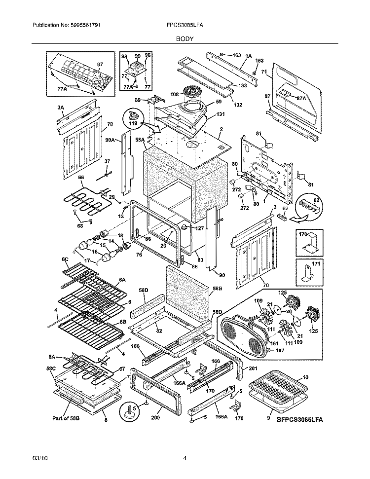 BODY Diagram and Parts List for FPCS3085LFA  Frigidaire Range