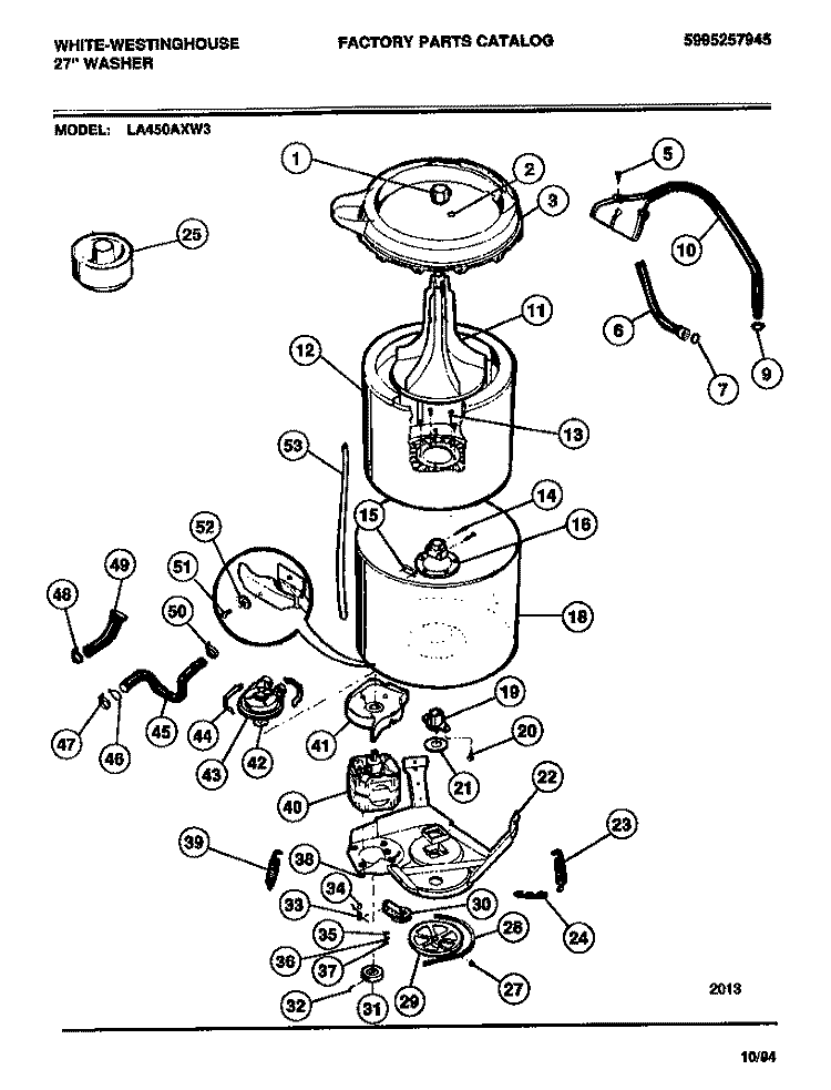 TUBS, HOSES, MOTOR Diagram and Parts List for LA450AXD3  Frigidaire Washer