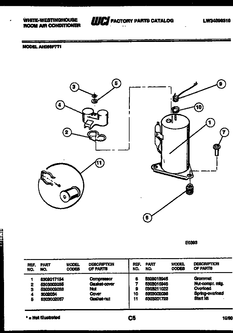 COMPRESSOR PARTS Diagram and Parts List for AH066P7T1  Frigidaire Air Conditioner