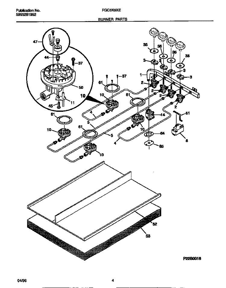 BURNER PARTS Diagram and Parts List for FGC3X8XEBA  Frigidaire Cooktop