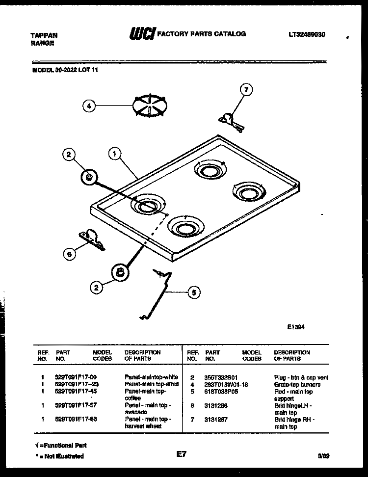 COOKTOP PARTS Diagram and Parts List for 30-2022-57-11  Tappan Range