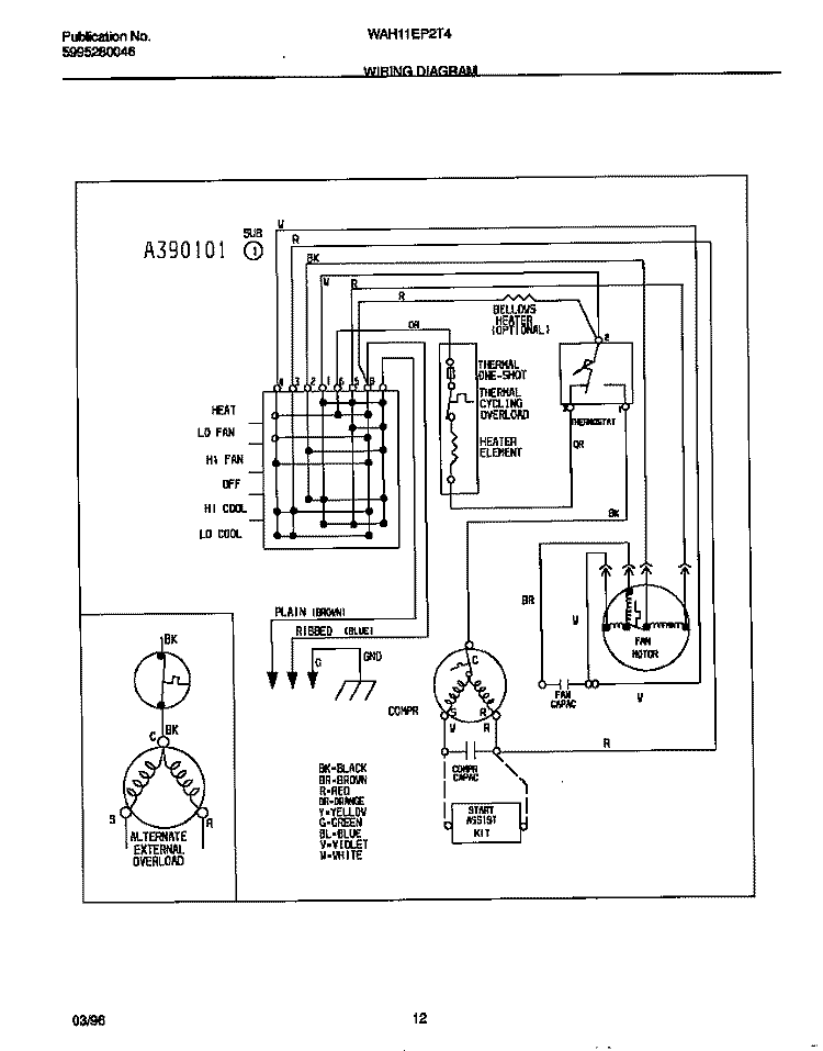 WIRING DIAGRAM Diagram and Parts List for WAH11EP2T4  Frigidaire Air Conditioner