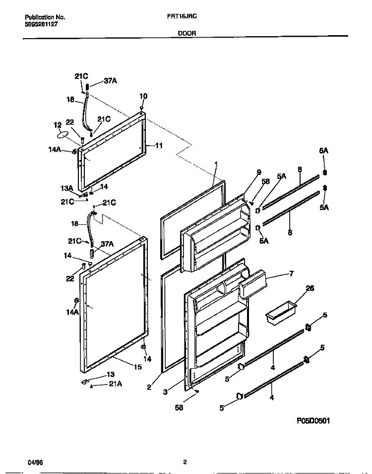 DOOR Diagram and Parts List for FRT16JRCW2  Frigidaire Refrigerator