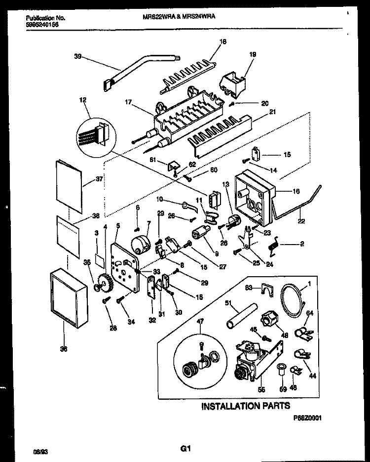 ICE MAKER AND INSTALLATION PARTS Diagram and Parts List for MRS24WRADO  Frigidaire Refrigerator