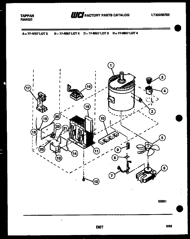 POWER CONTROL Diagram and Parts List for 77-4957-23-03  Tappan Range