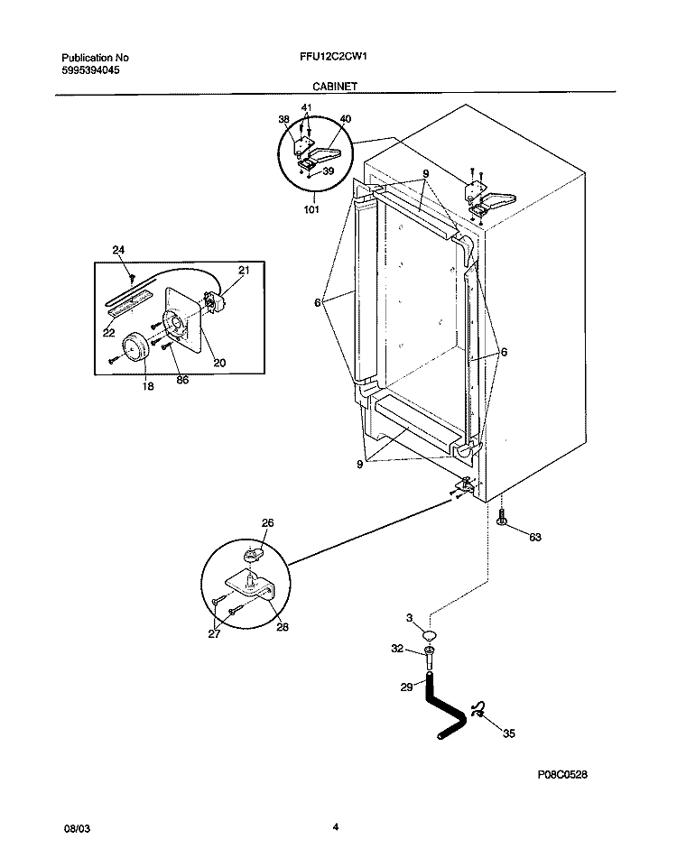 CABINET Diagram and Parts List for FFU12C2CW1  Frigidaire Freezer