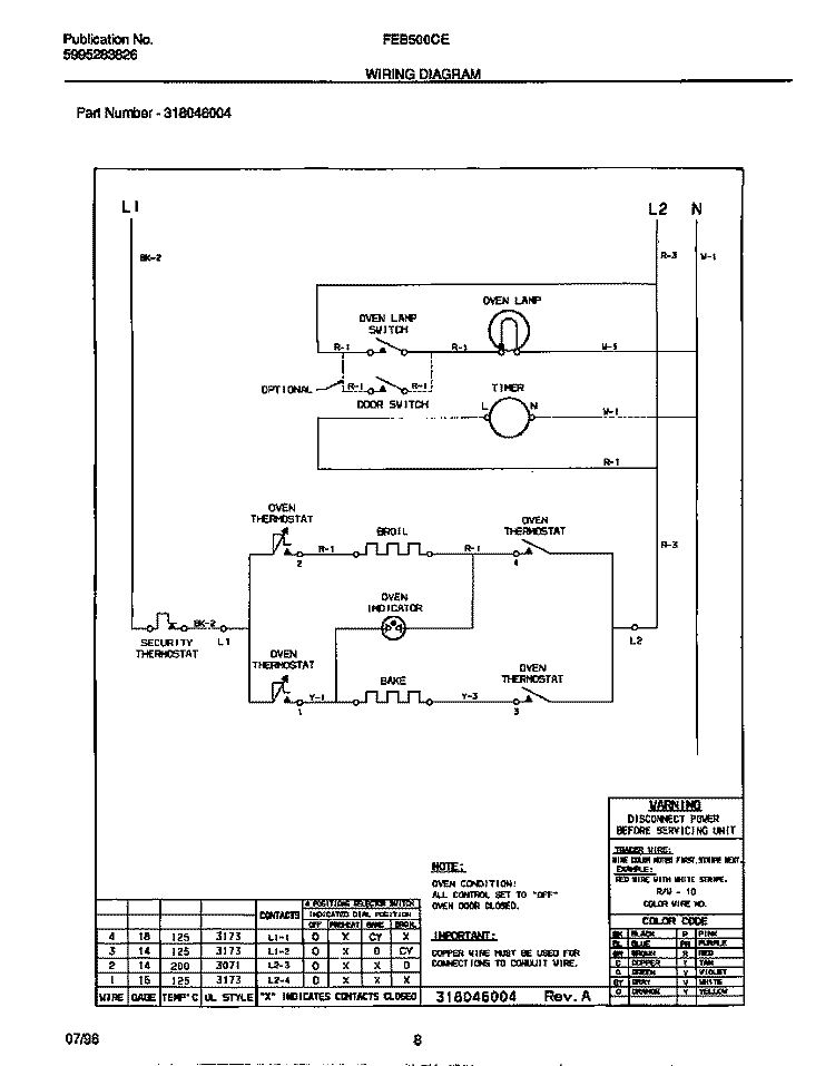 WIRING DIAGRAM Diagram and Parts List for FEB500CESA  Frigidaire Wall Oven