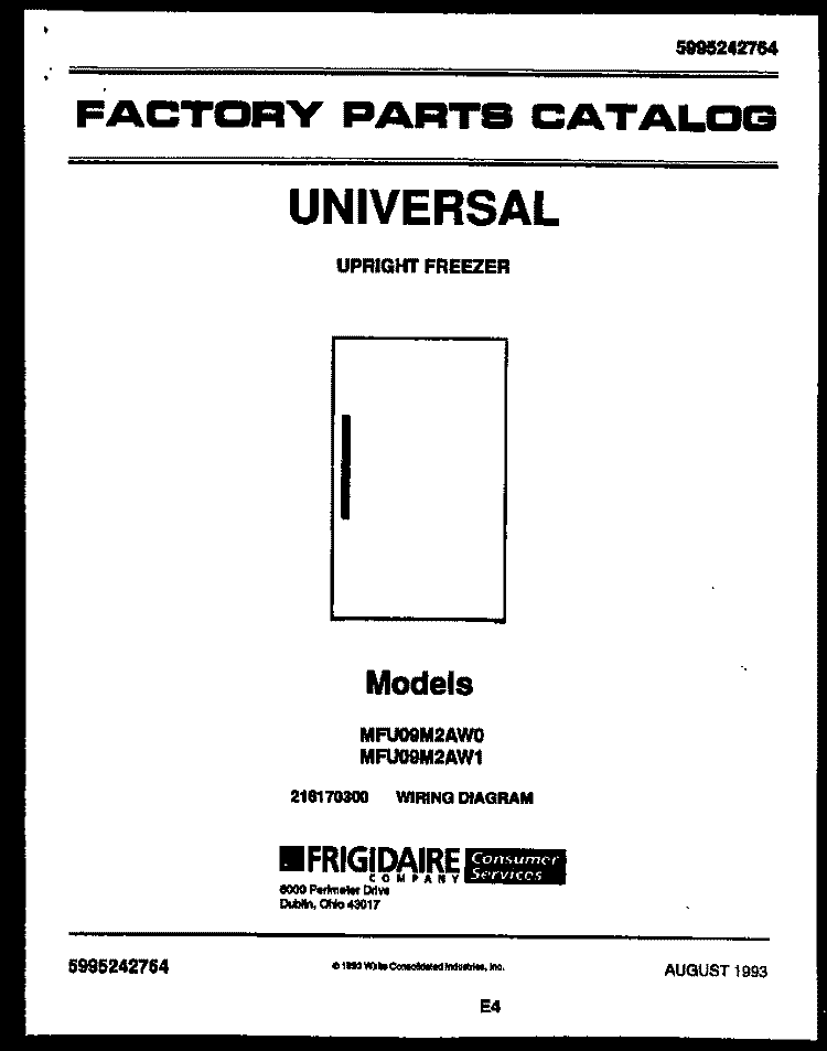 COVER Diagram and Parts List for MFU09M2AW1  Tappan Freezer