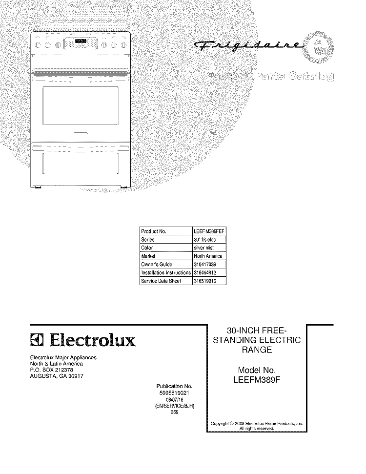 COVER Diagram and Parts List for LEEFM389FEF  Frigidaire Range