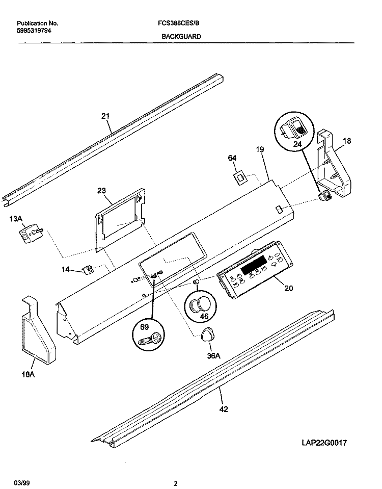 BACKGUARD Diagram and Parts List for FCS388CESF  Frigidaire Range
