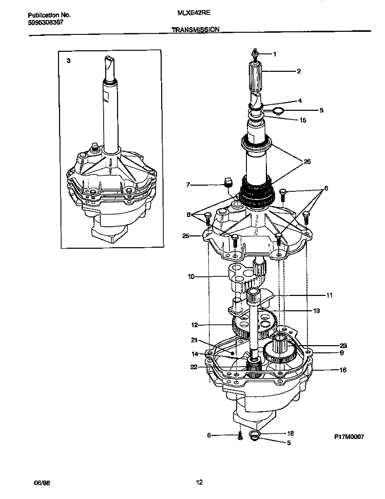 TRANSMISSION Diagram and Parts List for MLXE42RED4  Frigidaire Washer Dryer Combo