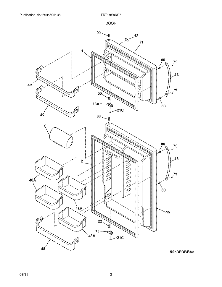 DOOR Diagram and Parts List for FRT18S8KS7  Frigidaire Refrigerator