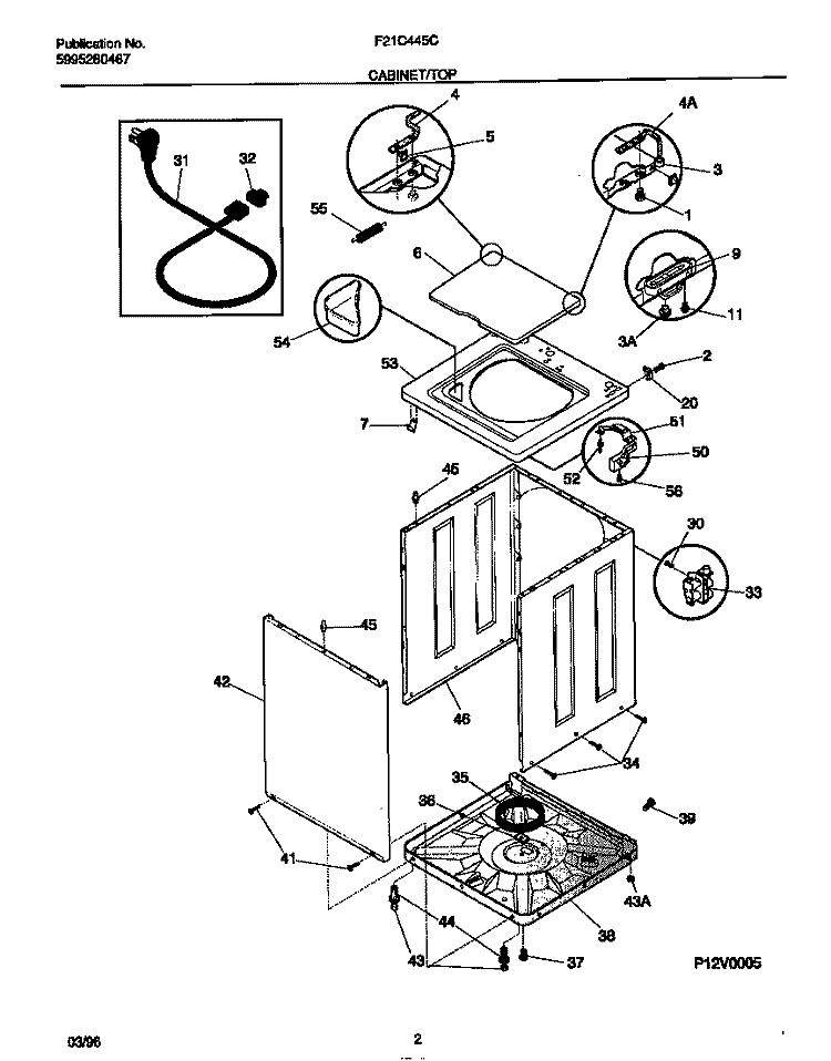 CABINET / TOP Diagram and Parts List for F21C445CS3  Frigidaire Washer
