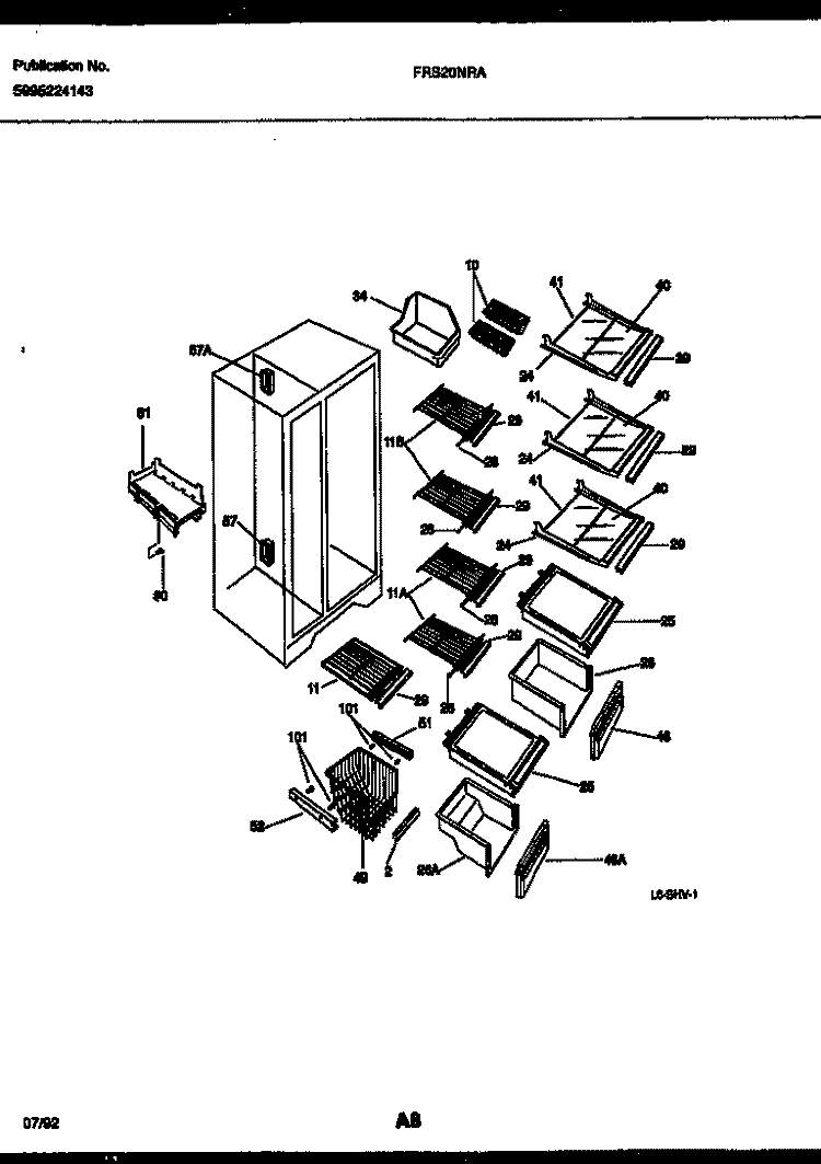 SHELVES AND SUPPORTS Diagram and Parts List for FRS20NRAD0  Frigidaire Refrigerator