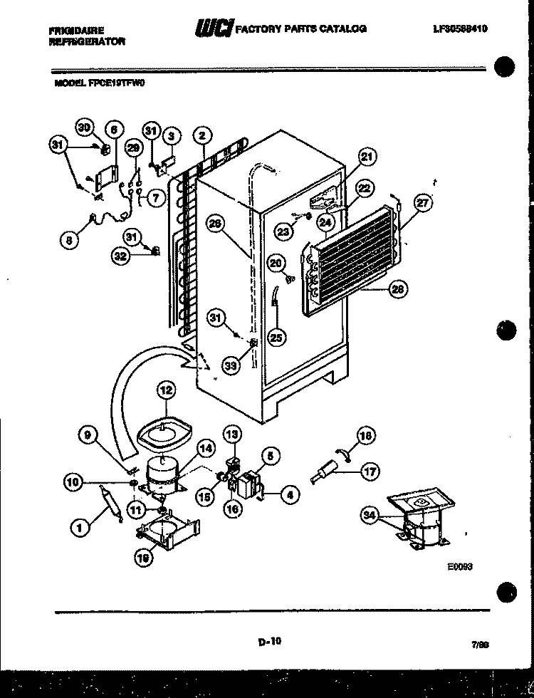 SYSTEM AND AUTOMATIC DEFROST PARTS Diagram and Parts List for FPCE19TFH0  Frigidaire Refrigerator