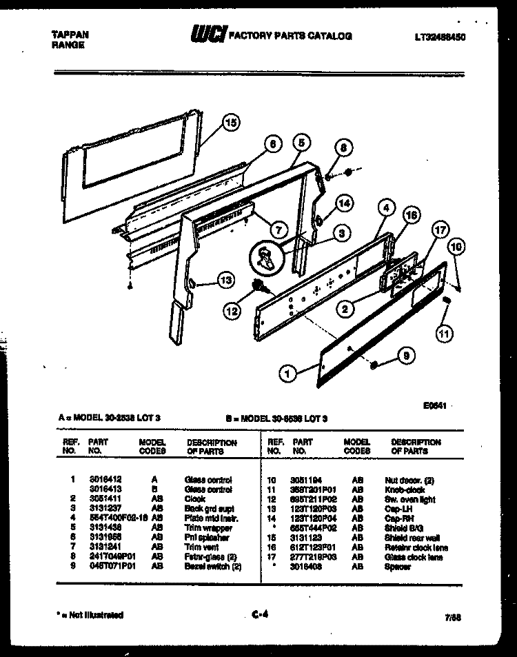 BACKGUARD Diagram and Parts List for 30-2538-66-03  Tappan Range