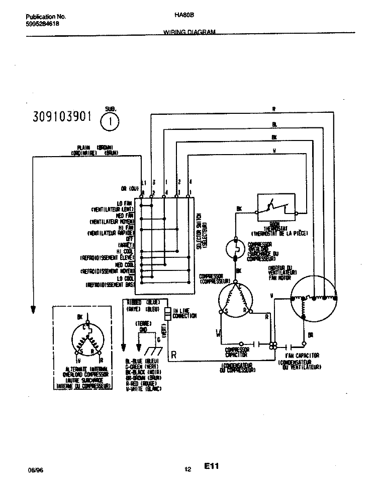 WIRING DIAGRAM Diagram and Parts List for HA80B  Frigidaire Air Conditioner