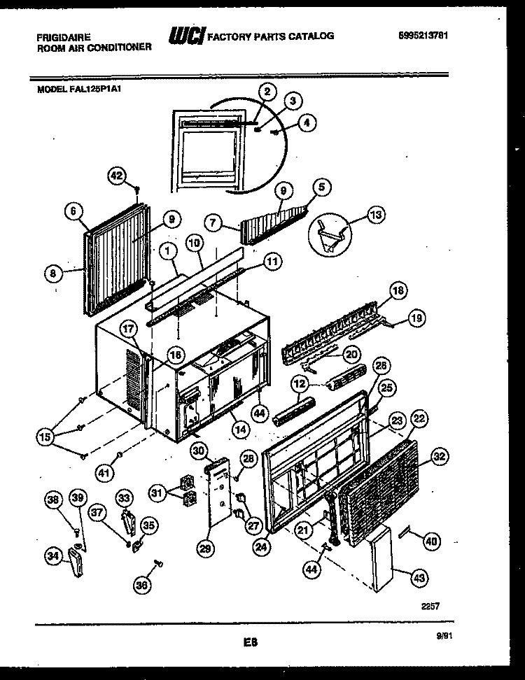 CABINET PARTS Diagram and Parts List for FAL125P1A1  Frigidaire Air Conditioner