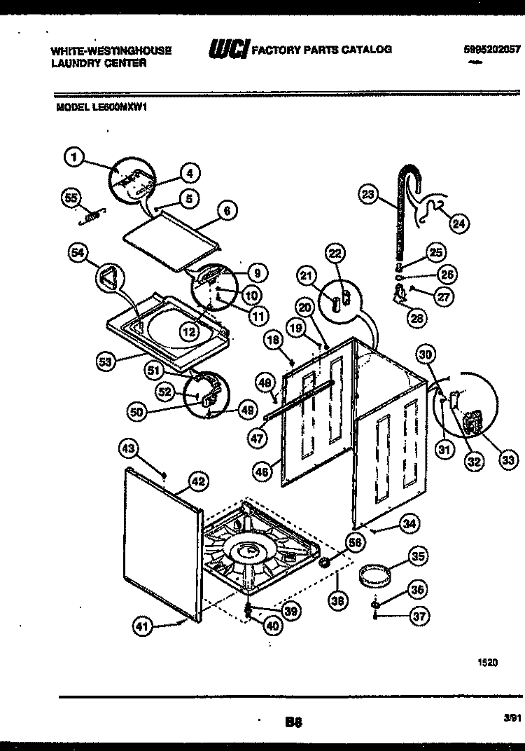 CABINET PARTS Diagram and Parts List for LE600MXD1  Frigidaire Washer Dryer Combo