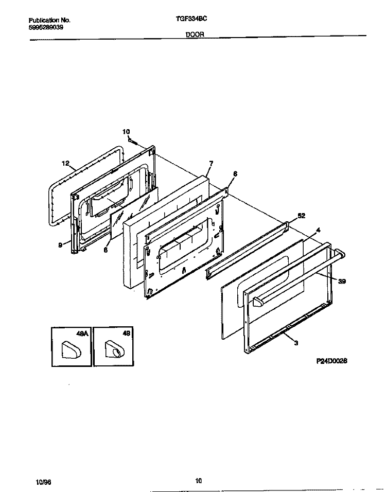 DOOR Diagram and Parts List for TGF334BCDE  Tappan Range