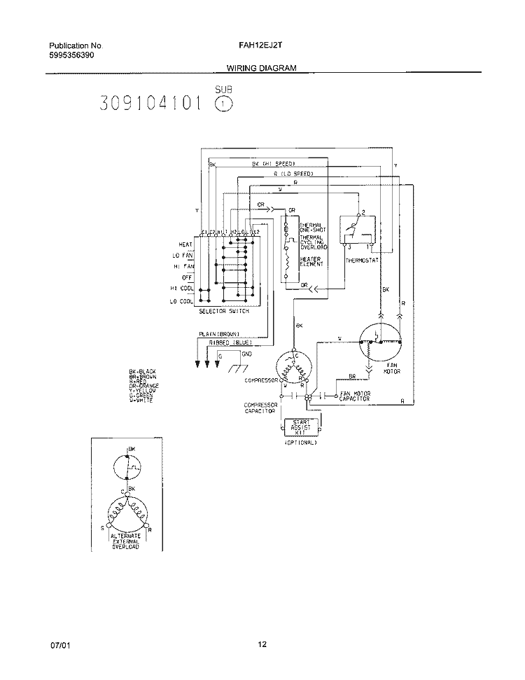 WIRING DIAGRAM Diagram and Parts List for FAH12EJ2T2  Frigidaire Air Conditioner