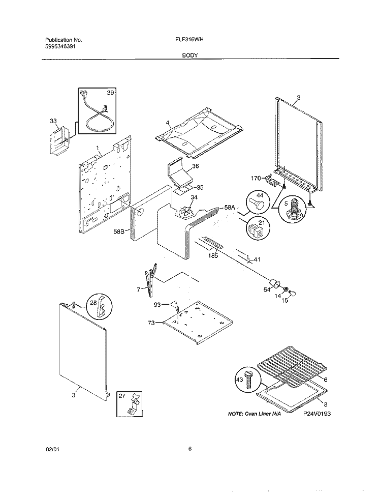 BODY Diagram and Parts List for FLF316WHSB  Frigidaire Range