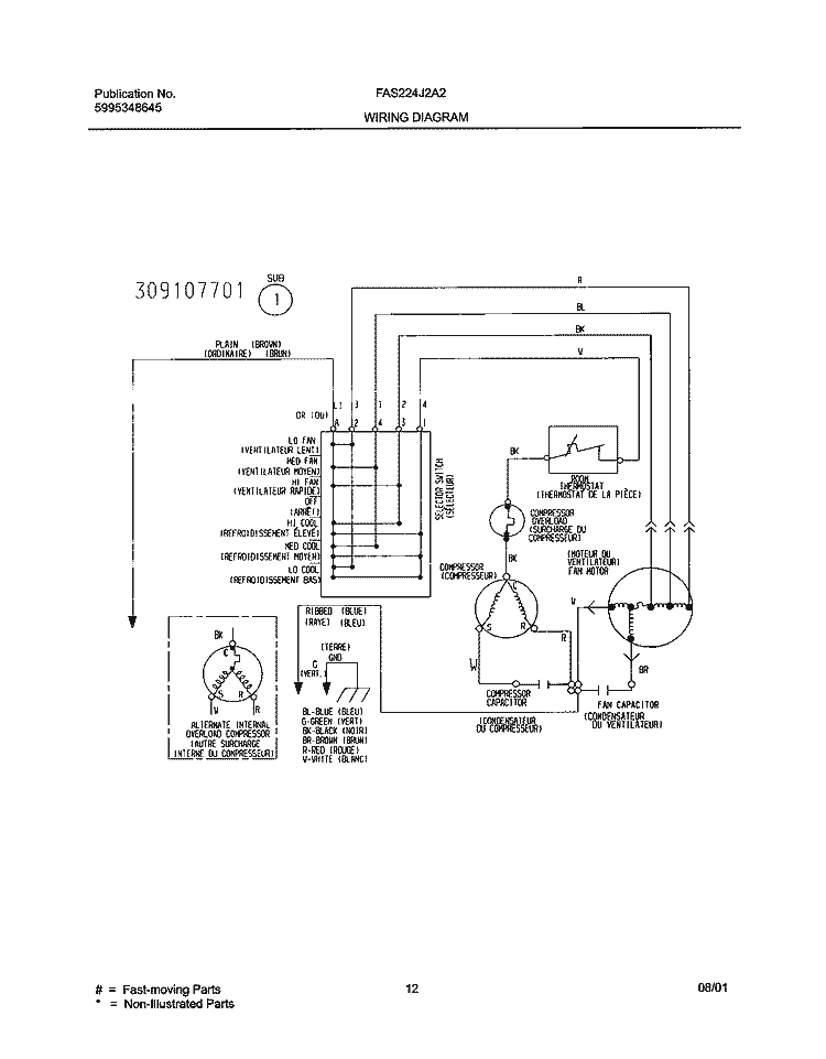 WIRING DIAGRAM Diagram and Parts List for FAS224J2A2  Frigidaire Air Conditioner