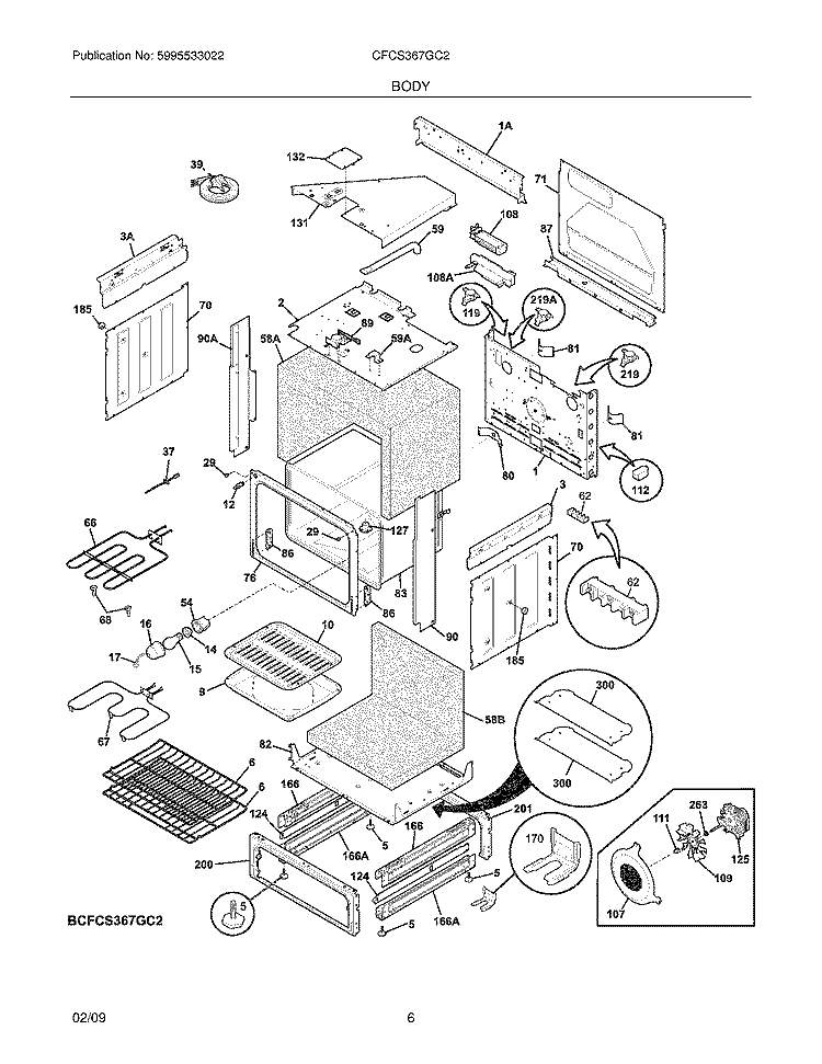 BODY Diagram and Parts List for CFCS367GC2  Frigidaire Range