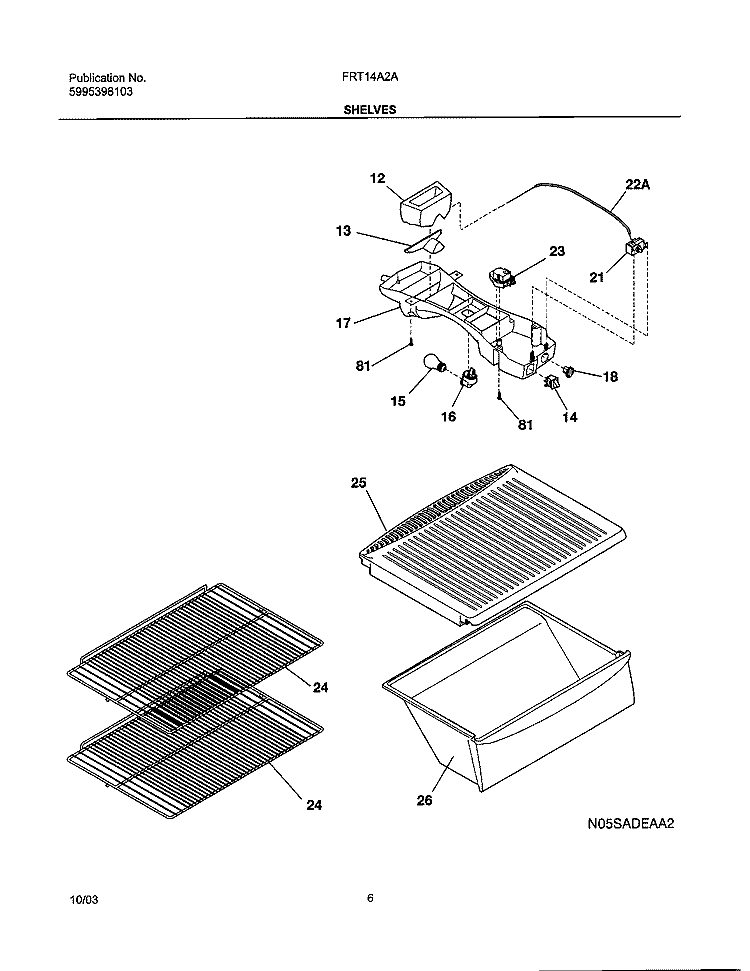 SHELVES Diagram and Parts List for FRT14A2AZ3  Frigidaire Refrigerator
