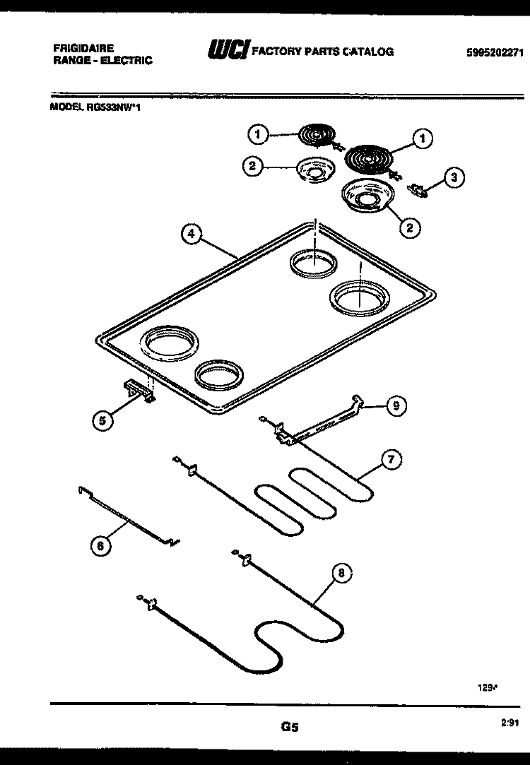 COOKTOP AND BROILER PARTS Diagram and Parts List for RG533NW1  Frigidaire Range
