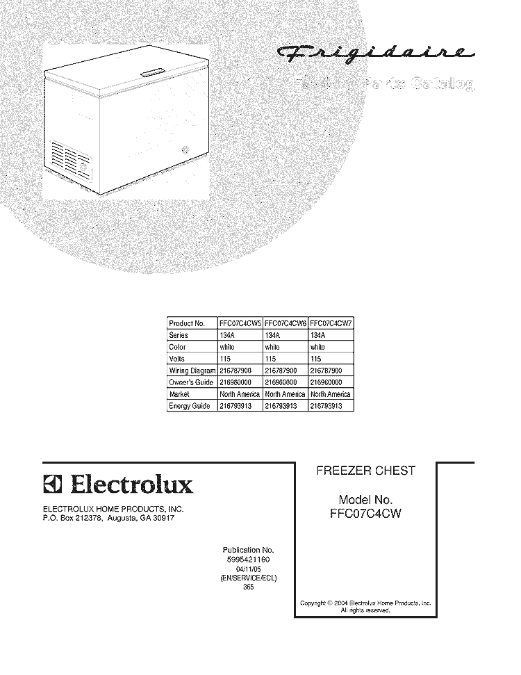 COVER Diagram and Parts List for FFC07C4CW5  Frigidaire Freezer