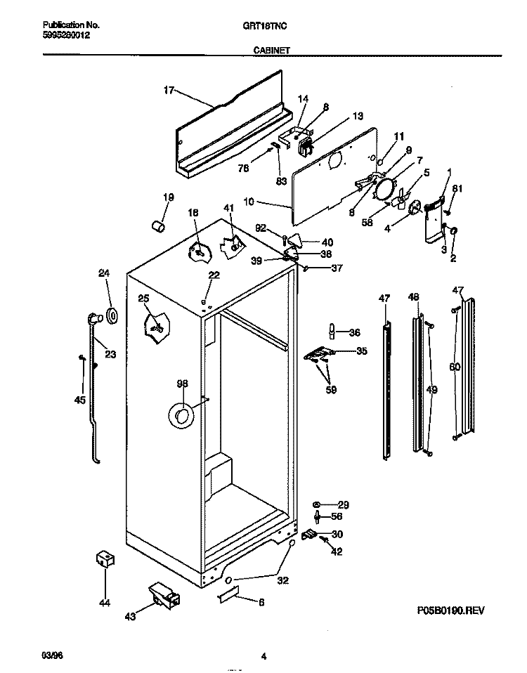 CABINET Diagram and Parts List for GRT18TNCD2  Gibson Refrigerator