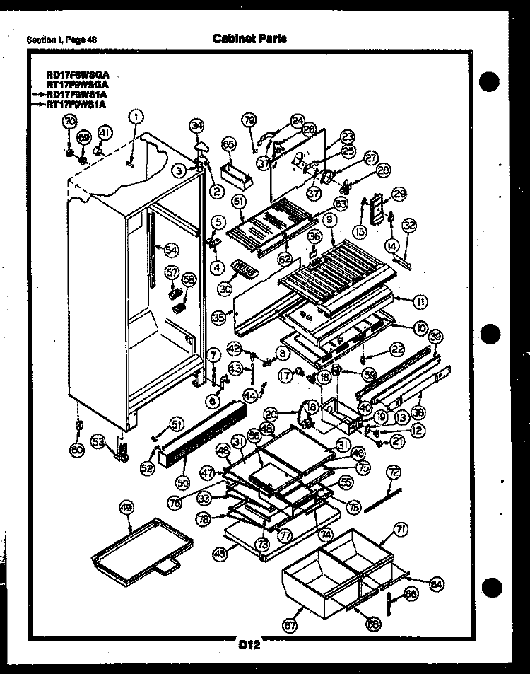 CABINET PARTS Diagram and Parts List for RT17F9WSGA  Gibson Refrigerator