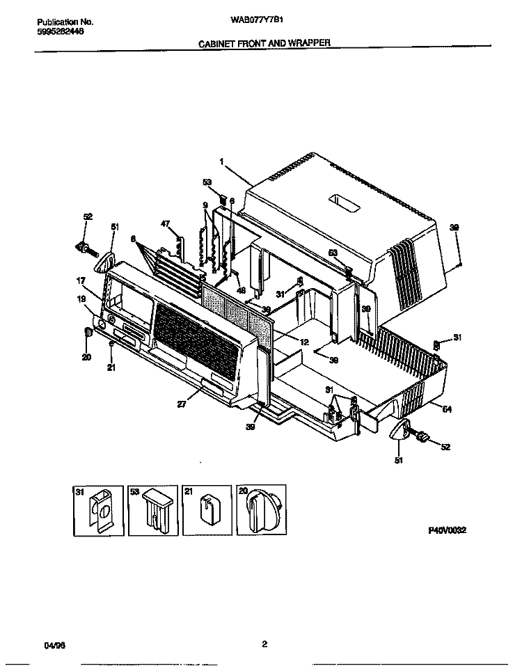 CABINET FRONT AND WRAPPER Diagram and Parts List for WAB077Y7B1  Frigidaire Air Conditioner